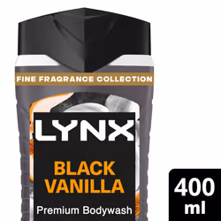 Lynx Black Vanilla Body Wash with 12Hrs of Freshness for Men 400ml, 3 Pack