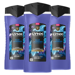 Lynx Blue Lavender Body Wash with 12Hrs of Freshness for Men 400ml, 3 Pack