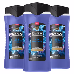Lynx Blue Lavender Body Wash with 12Hrs of Freshness for Men 400ml, 3 Pack