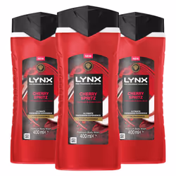 Lynx Cherry Spritz Body Wash with 12Hrs of Freshness for Men 400ml, 3 Pack