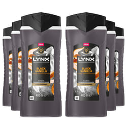 Lynx Black Vanilla Body Wash with 12Hrs of Freshness for Men 400ml, 6 Pack