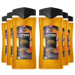 Lynx Peach Infusion Body Wash with 12Hrs of Freshness for Men 400ml, 6 Pack