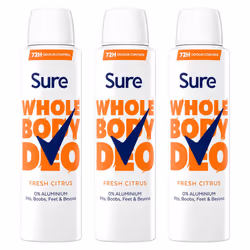 Sure Women Fresh Citrus Whole Body Deodorant Spray Aluminium Free 150ml, 3 Pack