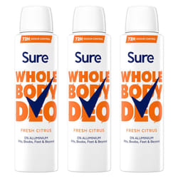 Sure Women Fresh Citrus Whole Body Deodorant Spray Aluminium Free 150ml, 3 Pack