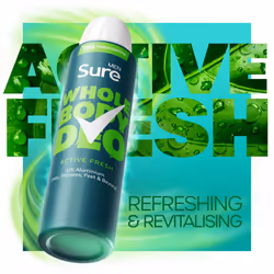 Sure Men Whole Body Deodorant Spray Active Fresh w/ 72H Odour Control 150ml, 3pk