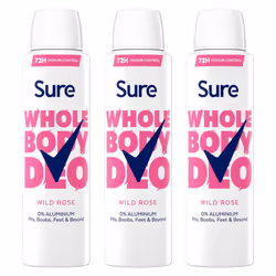 Sure Women Wild Rose Whole Body Deodorant Spray Aluminium Free 150ml, 3 Pack