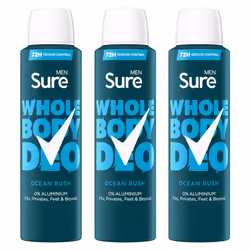 Sure Men Whole Body Deodorant Spray Ocean Rush w/ 72H Odour Control 150ml, 3pk