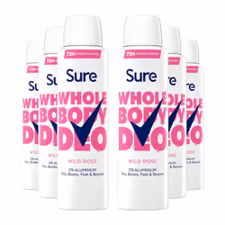 Sure Women Wild Rose Whole Body Deodorant Spray Aluminium Free 150ml, 6 Pack