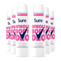 Sure Women Wild Rose Whole Body Deodorant Spray Aluminium Free 150ml, 6 Pack