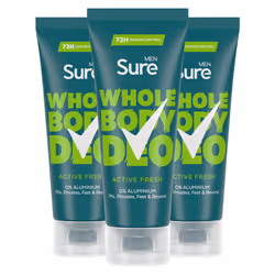 Sure Men Whole Body Deodorant Cream Active Fresh w/ 72H Odour Control 75ml, 3 Pk