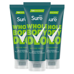 Sure Men Whole Body Deodorant Cream Active Fresh w/ 72H Odour Control 75ml, 3 Pk