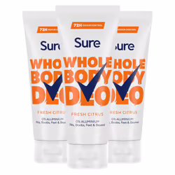 Sure Fresh Citrus Whole Body Deodorant Cream Aluminium Free 50ml, 3 Pack