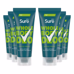 Sure Men Whole Body Deodorant Cream Active Fresh w/ 72H Odour Control 75ml, 6 Pk