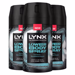 Lynx Lower Body Spray Coconut + Sandalwood 72Hrs of Freshness 100ml, 3 Pack