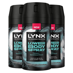 Lynx Lower Body Spray Coconut + Sandalwood 72Hrs of Freshness 100ml, 3 Pack