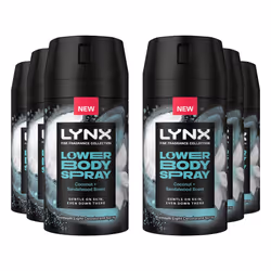 Lynx Lower Body Spray Coconut + Sandalwood 72Hrs of Freshness 100ml, 6 Pack