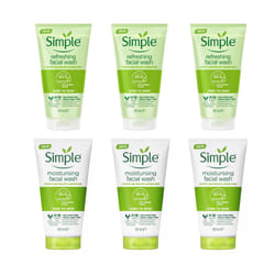 6 x 150ml Simple Kind to Skin Refreshing & Moisturising Face Facial Wash - 6 x 150ml MIX As Per Picture