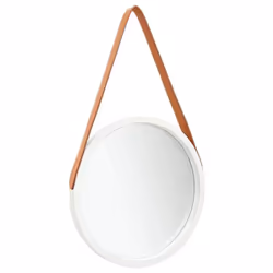 vidaXL Wall Mirror with Strap 40 cm White Hanging Mirror Retro Mirror Bathroom