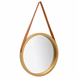 vidaXL Wall Mirror with Strap 50 cm Gold Hanging Mirror Retro Mirror Bathroom