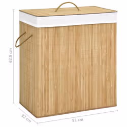 vidaXL Bamboo Laundry Basket 100L Washing Clothes Hamper Storage Bin Organiser - Additional view 8