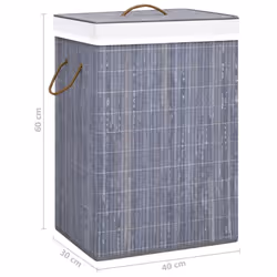 vidaXL Bamboo Laundry Basket Grey 72L Washing Clothes Hamper Storage Organiser - Additional view 4