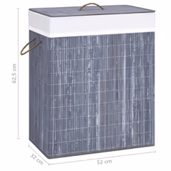 vidaXL Bamboo Laundry Basket Grey 100L Home Washing Clothes Hamper Storage Bin