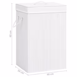 vidaXL Bamboo Laundry Basket White 72L Home Washing Clothes Hamper Storage Bin - Additional view 10