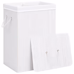 vidaXL Bamboo Laundry Basket White 72L Home Washing Clothes Hamper Storage Bin