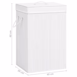 vidaXL Bamboo Laundry Basket White 72L Home Washing Clothes Hamper Storage Bin - Additional view 7