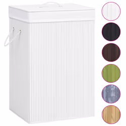 vidaXL Bamboo Laundry Basket White 72L Home Washing Clothes Hamper Storage Bin - Additional view 8
