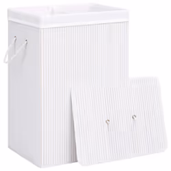 vidaXL Bamboo Laundry Basket White 72L Home Washing Clothes Hamper Storage Bin - Additional view 9