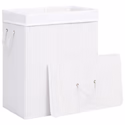 vidaXL Bamboo Laundry Basket White 100L Washing Clothes Hamper Storage Bin - Additional view 10