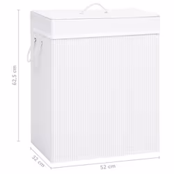 vidaXL Bamboo Laundry Basket White 100L Washing Clothes Hamper Storage Bin - Additional view 7