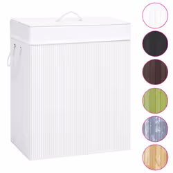 vidaXL Bamboo Laundry Basket White 100L Washing Clothes Hamper Storage Bin - Additional view 9