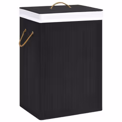 vidaXL Bamboo Laundry Basket Black 72L Home Washing Clothes Hamper Storage Bin