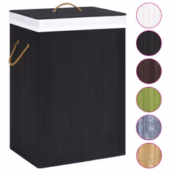 vidaXL Bamboo Laundry Basket Black 72L Home Washing Clothes Hamper Storage Bin