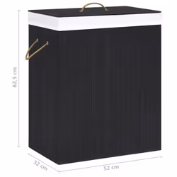 vidaXL Bamboo Laundry Basket Black 100L Washing Clothes Hamper Storage Bin - Additional view 5
