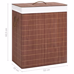 vidaXL Bamboo Laundry Basket Brown 100L Washing Clothes Hamper Storage Bin - Additional view 8