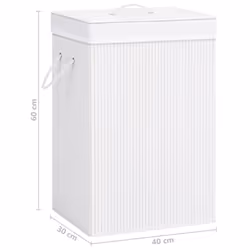 vidaXL Bamboo Laundry Basket White Washing Clothes Hamper Storage Organiser - Additional view 8