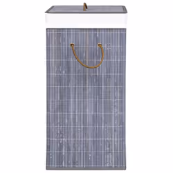 vidaXL Bamboo Laundry Basket Grey Washing Clothes Hamper Storage Organiser - Additional view 4