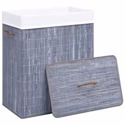 vidaXL Bamboo Laundry Basket Grey 83L Home Washing Clothes Hamper Storage Bin - Additional view 2