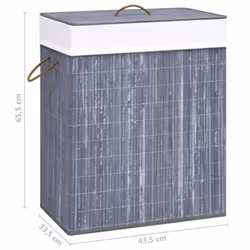vidaXL Bamboo Laundry Basket Grey 83L Home Washing Clothes Hamper Storage Bin - Additional view 3