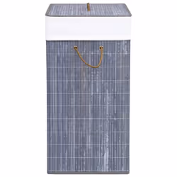 vidaXL Bamboo Laundry Basket Grey 83L Home Washing Clothes Hamper Storage Bin - Additional view 4