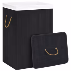 vidaXL Bamboo Laundry Basket Black Washing Clothes Hamper Storage Organiser - Additional view 4
