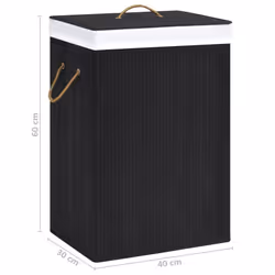 vidaXL Bamboo Laundry Basket Black Washing Clothes Hamper Storage Organiser - Additional view 5