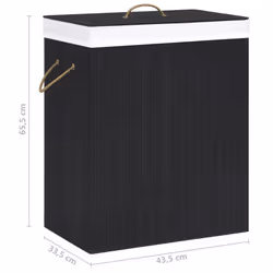 vidaXL Bamboo Laundry Basket Black 83L Home Washing Clothes Hamper Storage Bin - Additional view 4