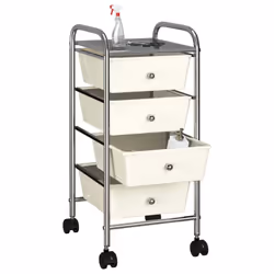 vidaXL 4-Drawer Mobile Storage Trolley White Plastic Beauty Salon Trolley