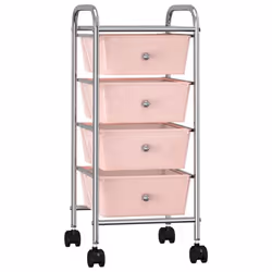 vidaXL 4-Drawer Mobile Storage Trolley Pink Plastic Cosmetic Trolley Office