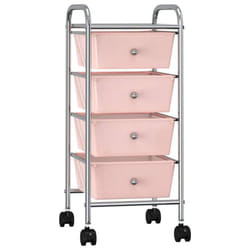 vidaXL 4-Drawer Mobile Storage Trolley Pink Plastic Cosmetic Trolley Office