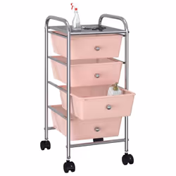 vidaXL 4-Drawer Mobile Storage Trolley Pink Plastic Cosmetic Trolley Office